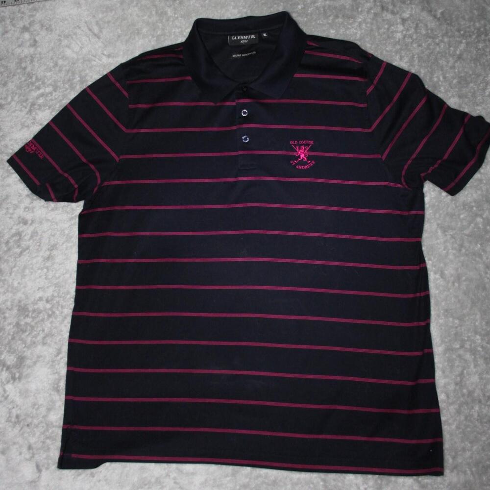 Glenmuir Polo Shirt Mens XL Blue Striped Double Mercerised Jersey Short Sleeve
